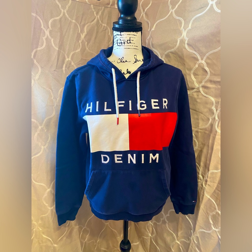 Tommy Hilfiger Denim Women’s Navy Blue Hoodie Sweatshirt Like-New Casuals Sz. M